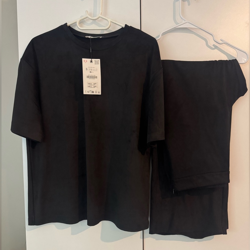 Zara BNWT black Suede Top